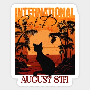 Retro Sunset International Cat Day Sticker